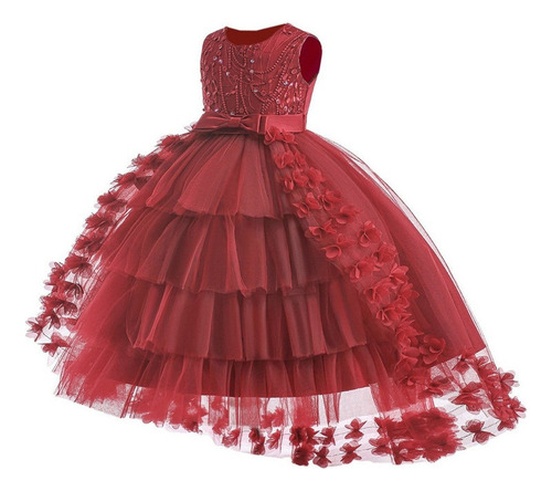 Vestido Elegante De Princesa De Boda For Niños Con Flores D