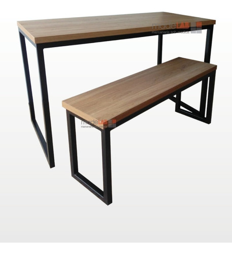 Mesa De Jantar Pé De Ferro Tampo Mdf - 135x78cm + 2 Bancos