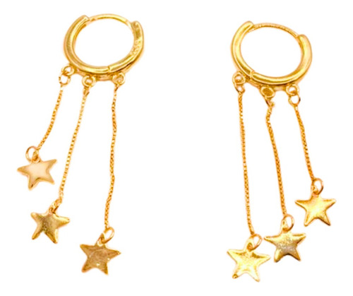 Aros Argolla Estrellas Colgantes, Oro 14k, Plata 925, Regalo