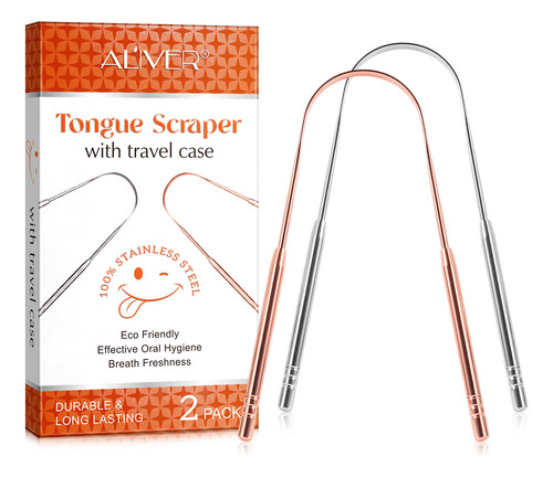 Raspador De Lengua De Acero Higiene Bucal Y Aliento Fresco Naranja