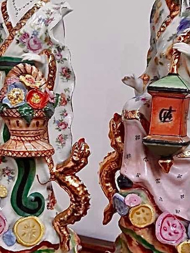 Antiguas Figuras Japonesas De Porcelana De 37 Cm