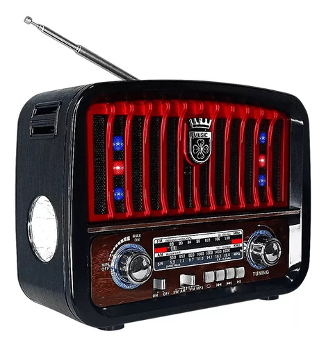 Rádio Grande Potecia De Som C/ Lanterna Led P2 Bluetooth Usb Cor Vermelho