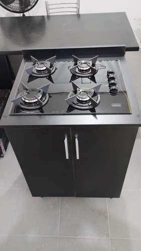 Anafe Premium Realce 4 Hornallas Con Mueble Negro Negro