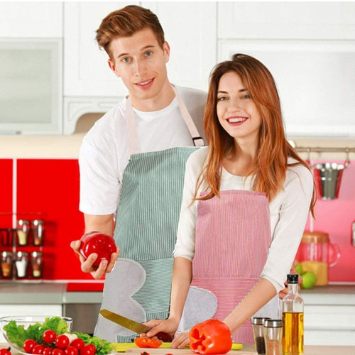 Delantal De Cocina Impermeable Rayas Ajustable Con Bolsillo