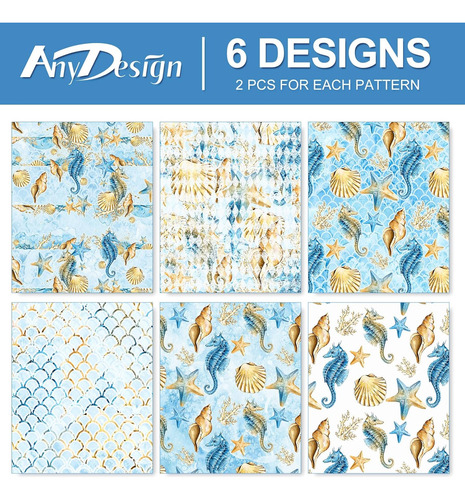Anydesign 12 Hojas De Papel De Regalo De Animales Marinos, A