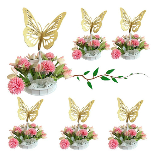 Paquete De 6 Piezas Centros De Mesa Quinceañera Xv 40cm Mdf Mariposa