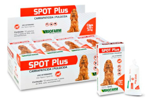 Spot Plus 3ml Cães 10kg 20kg Biofarm Carrapaticida Original