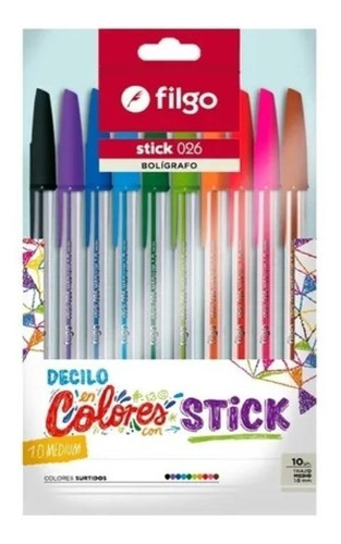 Boligrafo Filgo Stick 026 1mm X 10 Colores Surtidos