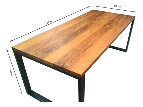 Mesa de comedor gourmet, madera, estilo industrial, 2,20 metros, color tapa, grafia, color pie, negra