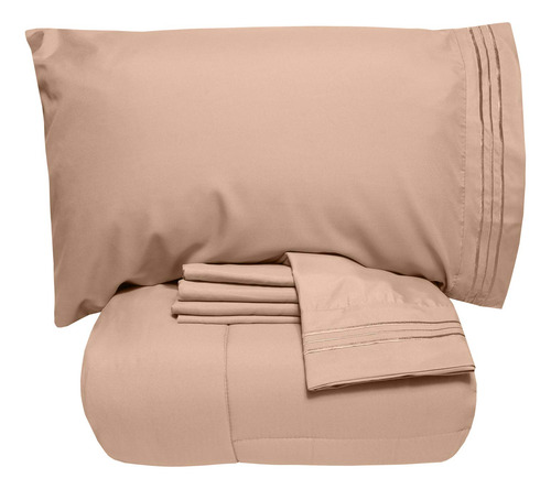 Juego De Sábanas Y Edredón 5 Piezas Cama Gemelo Marrón Topo
