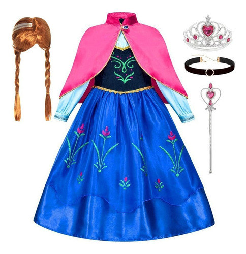 Vestido De Princesa Anna For Niñas Disfraz Frozen Cosplay Traje Fiesta Cumpleaños Navidad Halloween
