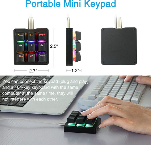 Koolertron Con Un Teclado Mecánico Macro Con Una Mano, Rgb L