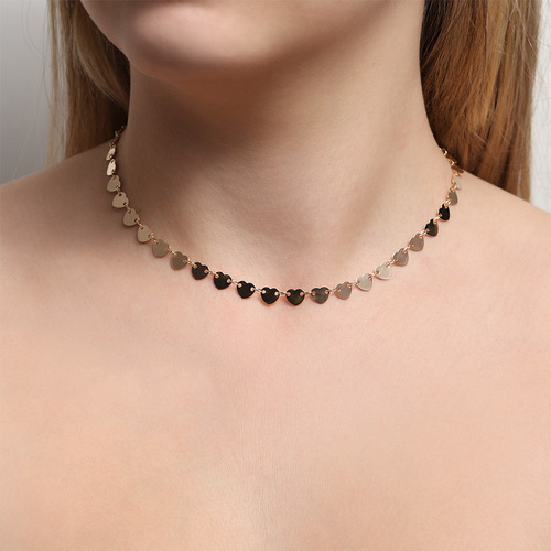 Colar Choker Corações Lado A Lado Banhado Ouro