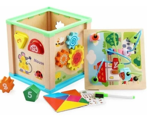 Caja De Motricidad Con Pizarra Montessori Juguete De Madera