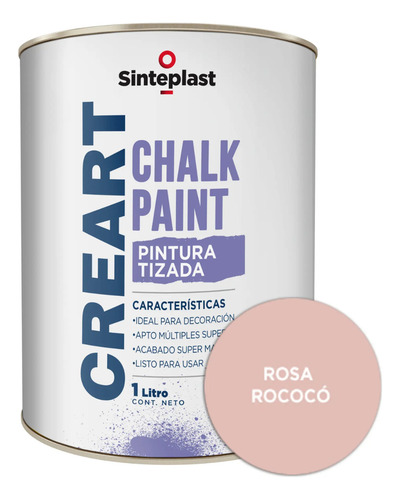 Pintura Tizada Sinteplast Creart Rosa Rococo Mate 1l Al Agua