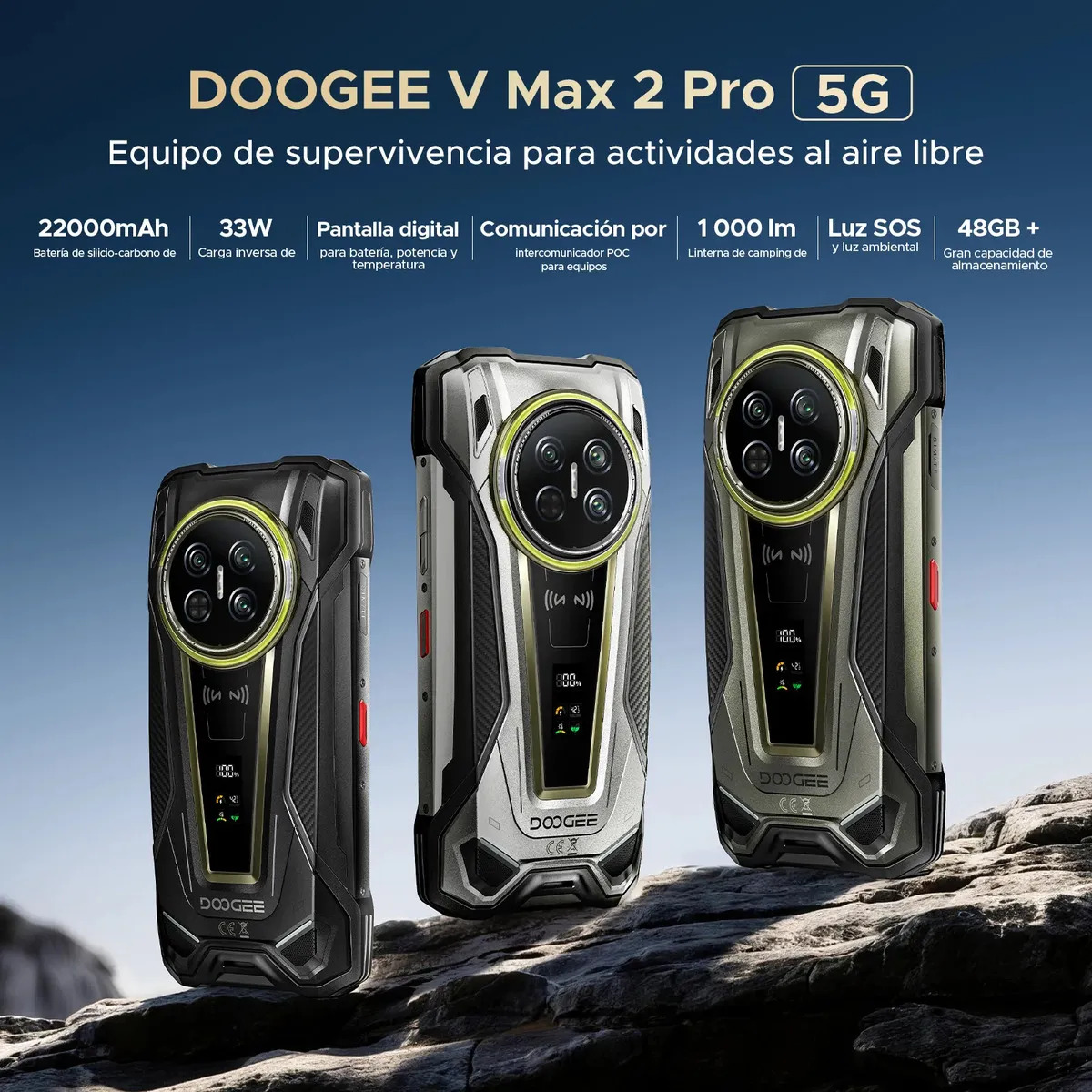 Doogee V Max 2 Pro Celulares Android 16 5g Smartphone Dual Sim Teléfono Resistente Batería 22000mah/120w 48gb+1tb Pantalla 6,78 Pulgada Fhd+120hz