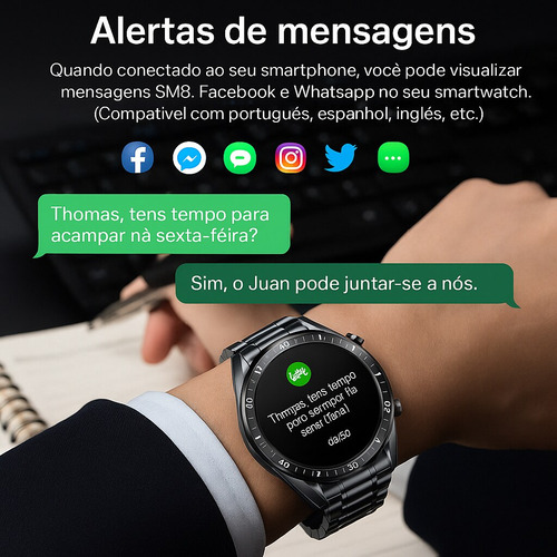 Relógios Inteligente Preto Smartwatches Resistente Bluetooth Preto Preto Preto