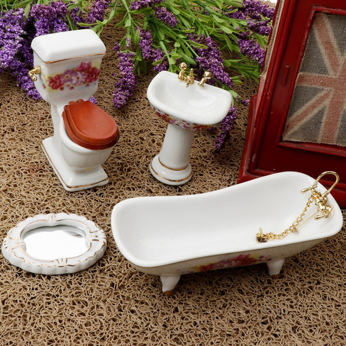 A 1/12 Dollhouse Miniatura Muebles De Baño Kit Cerámica