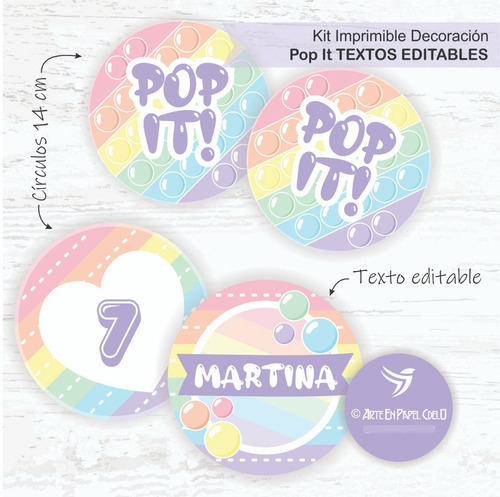 Imagen 3 de 4 de Kit Imprimible Decoración Candy Bar Pop It Texto Editable