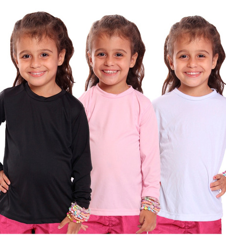 Kit 3 Camisetas Infantil Menina Proteção Uv Manga Longa