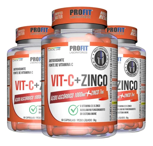 Vitamina C e Zinco Profit 1000mg - 3 Potes com 180 Cápsulas