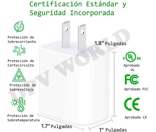 Cargador iPhone 12 11 Se 2020 18 Watt Tipo C Carga Rapida