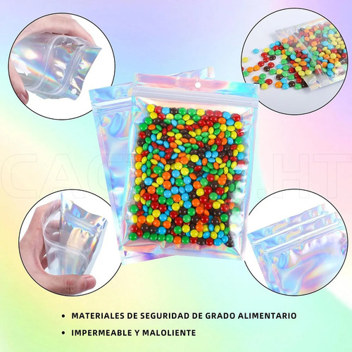100 Bolsas Plastico Tornasol Holografica Resellable 20x14cm CACTUS HT