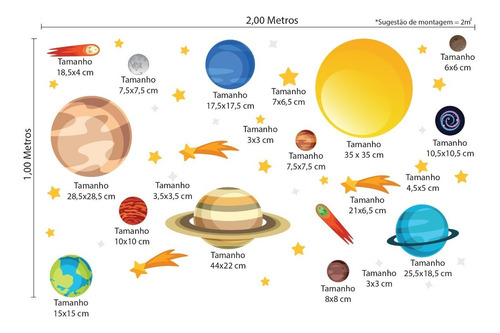 Imagem 2 de 7 de Adesivo De Parede Sistema Solar Quarto Menino Planetas