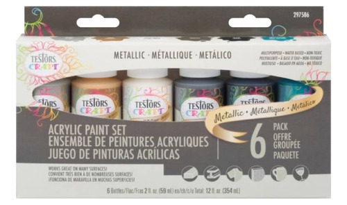 Set De 6 Pinturas Acrílicas Testors Efecto Metálico