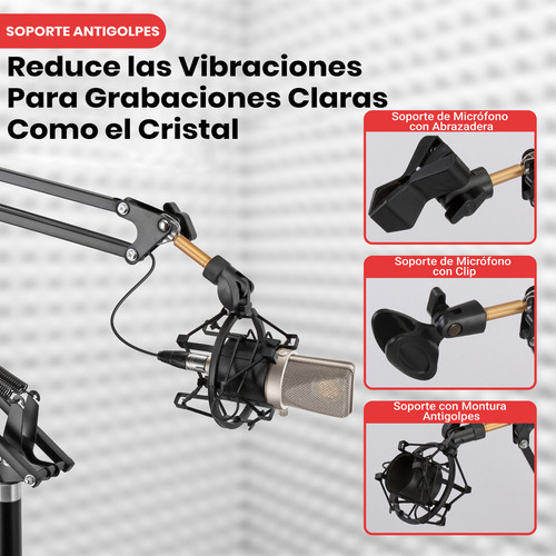 Soporte de Micrófono Pyle de Piso Ajustable con Brazo de Tijera Montaje Antivibración Filtro Anti-pop Adaptador de Rosca de 5/8" Construcción de Metal Duradero