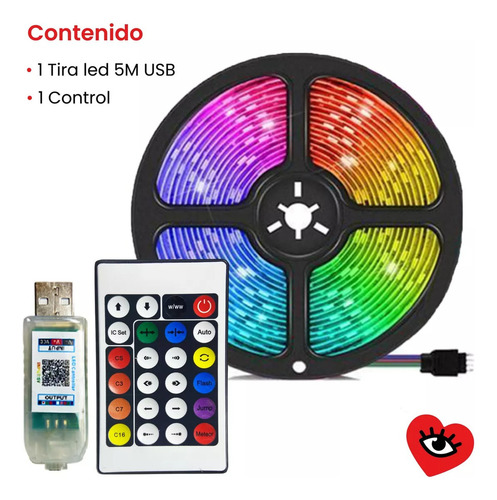 Combo Led Tira 5050 + Tira Circular Fuego Artificial Usb App Luz RGB