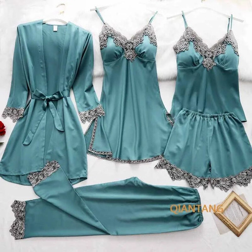 Pijama Robe, Traje De Dormir, Conjunto De Bata De Encaje Par