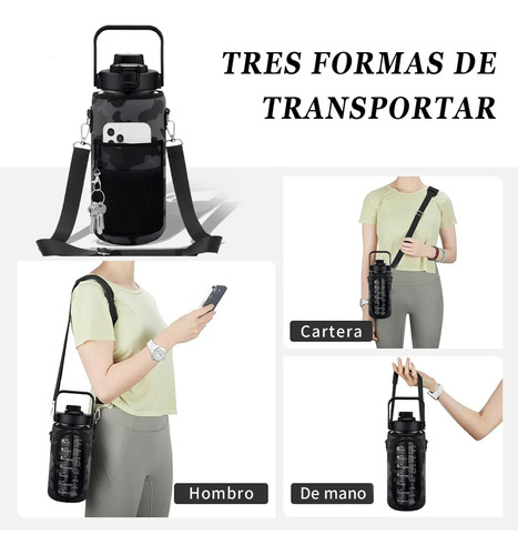 Botella Deportiva De Agua De 2 Litros Con Pajita Y Correa Pa