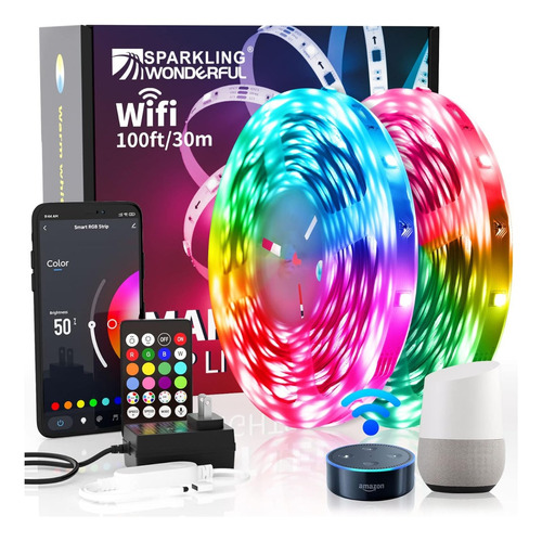 Tira Luces Led Wifi Rgb 30 Metros Dormitorio Chip De Alexa 