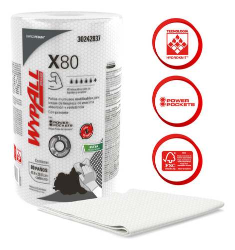 6 Rolos Com 80 Panos Wiper Wypall X80 Plus Kimberly Clark