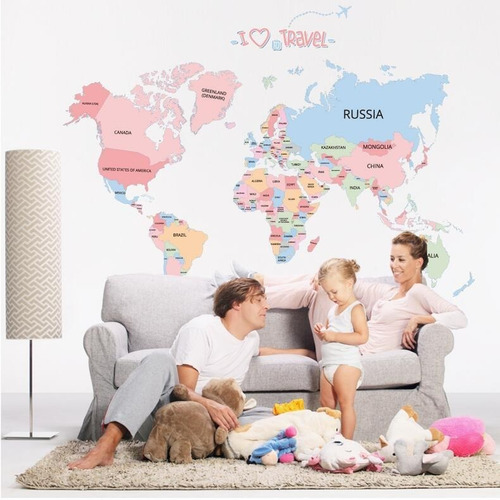 Vinilo Decorativo Sticker Mural Arte Pared - Mapa Mundo