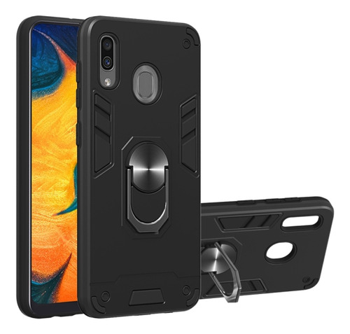 Funda Para Samsung A20 Con Anillo Metálico Negro Antishock