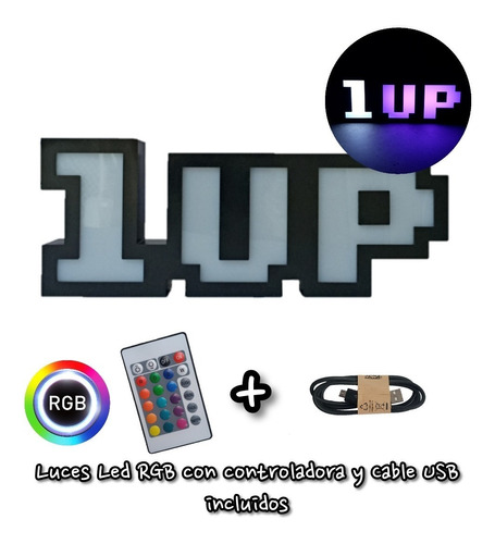 Lampara 1 Up Con Luces Led Rgb Y Control Remoto /deco Gamer 