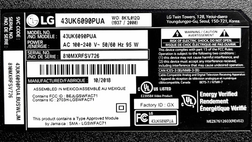 Tarjeta Madre Main Lg 43uk6090pua Eax67872805 (1.1) (Usado)