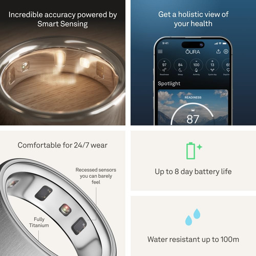 Oura Ring 4 Smart Ring Monitor Personal Silver Brushed T:13