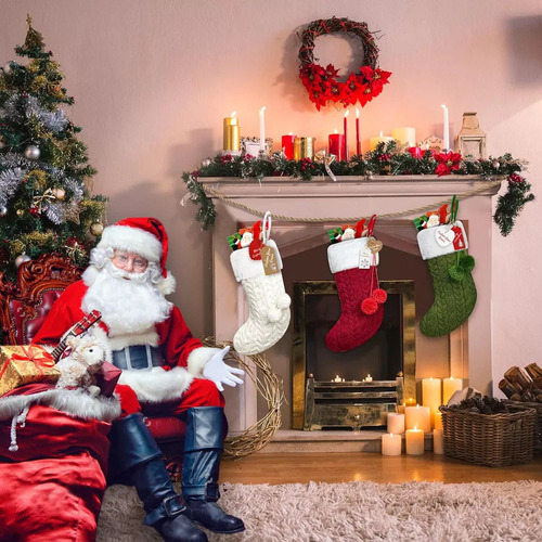 Meias De Natal De Malha De 3 Peças, Lareira De Natal