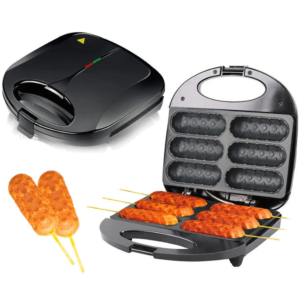 Maquina De Crepe Crepeira Crepera Hotdog Linguiça Queijo, Maquinaria de waffle de cão de milho, máquina de waffle de cão quente com placa de revestimento antiaderente