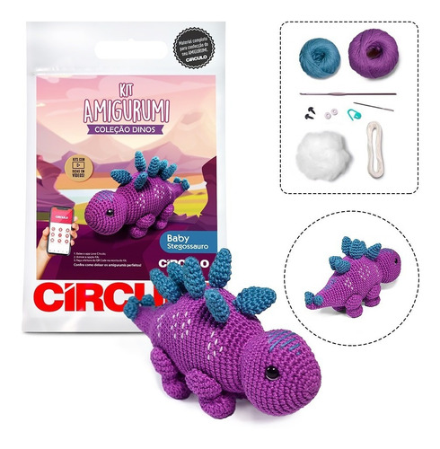 Kit Amigurumi Coleção Dinos Círculo - Receita No Verso Cor 02- Baby Stegossauro