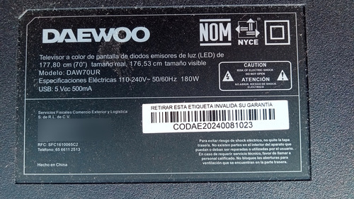 Tarjeta Main + T Con Daewoo Daw70ur (Usado)
