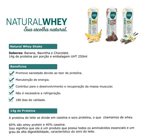 Shake Natural Whey Baunilha 250ml - Pack C/12un