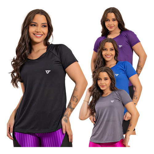 Kit 4 Blusas Feminina Fitness Dry Fit  Camiseta Academia