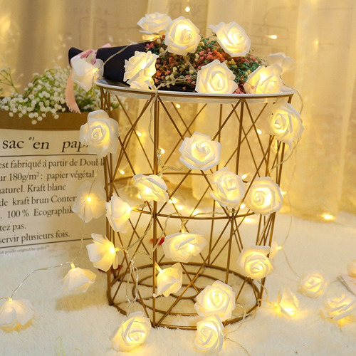 Guirnalda De 20 Luces Led Con Forma De Flor Artificial Rosa