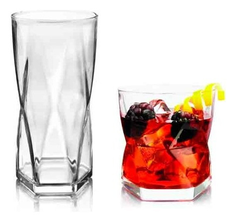 Set Vasos Vidrio Dof Rombus Whisky 4 De 465ml Y 4 De 352ml