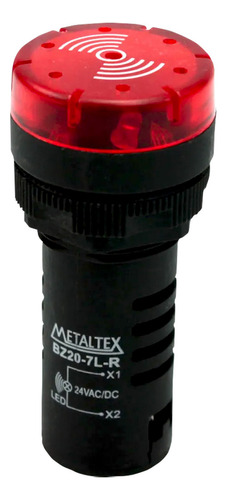 Sinalizador Sonoro Led 24vca/cc Vermelho 22mm Metaltex