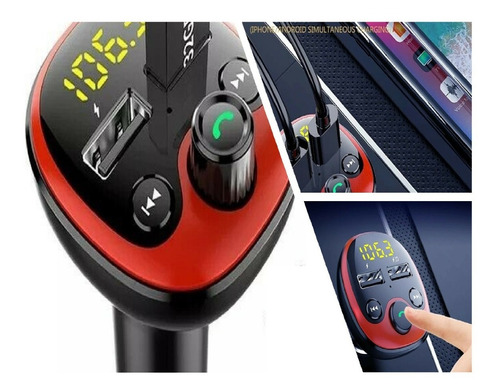 Cargador Usb Doble C/transmisor Fm Y Manos Libres Bt Auto
